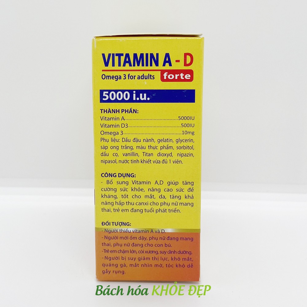 Viên uống Vitamin A D, Omega 3 tăng sức khỏe, khỏe mắt, đẹp da - Hộp 100 viên