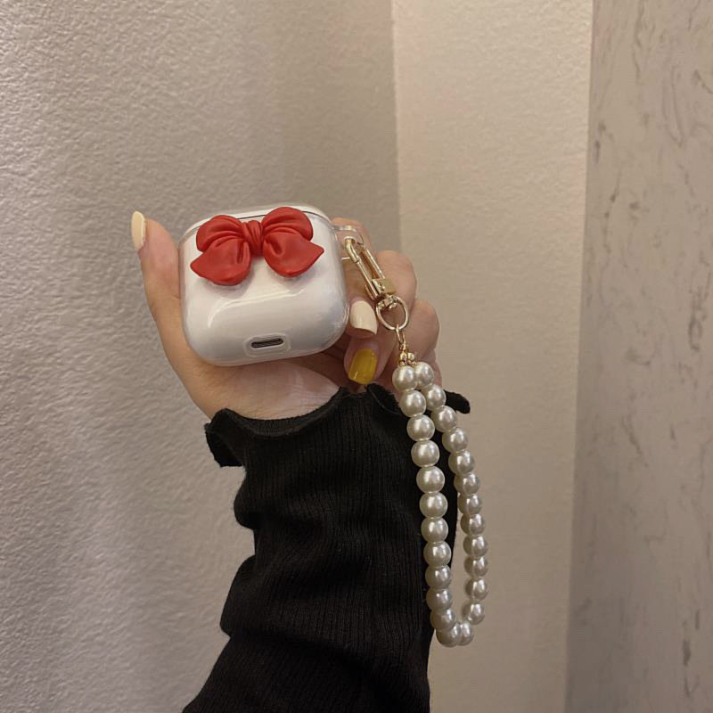 Vỏ hộp sạc tai nghe Airpods 1/2/3/pro thiết kế đáng yêu bằng TPU dẻo nơ tay áo tai nghe-III