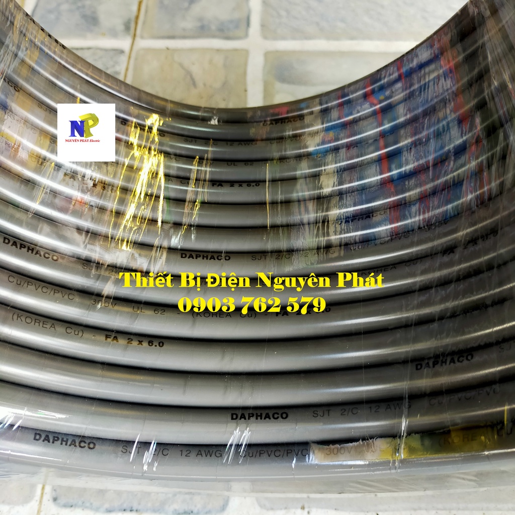 Dây Cáp Điện Pha Mềm 2 Lõi, Ruột Đồng FA 2x6.0 - Cuộn 100m Dây Pha Tròn Xám 2 Lớp Vỏ Bọc PVC
