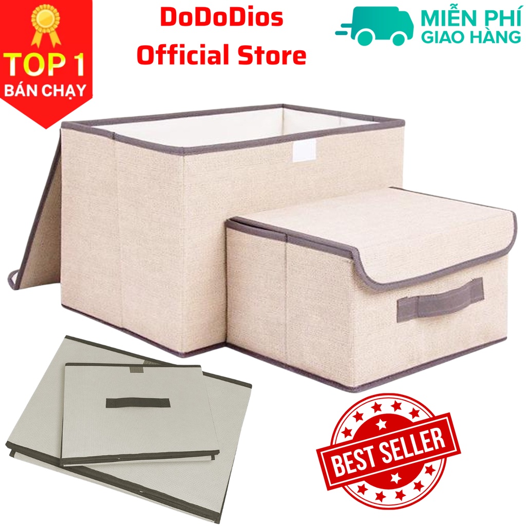 hộp vải đựng đồ đa năng kích thước 38 x 25 x 25cm và 27 x 20 x 16cm - chính hãng DoDoDios - Màu Kem