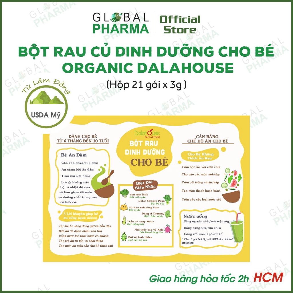 Combo Bột Rau Dinh Dưỡng Ăn Dặm Cho Bé Dalahouse (Hộp 21 gói x 7 vị) - 100% Tự Nhiên, An Toàn,Thơm Ngon, Dễ sử dụng