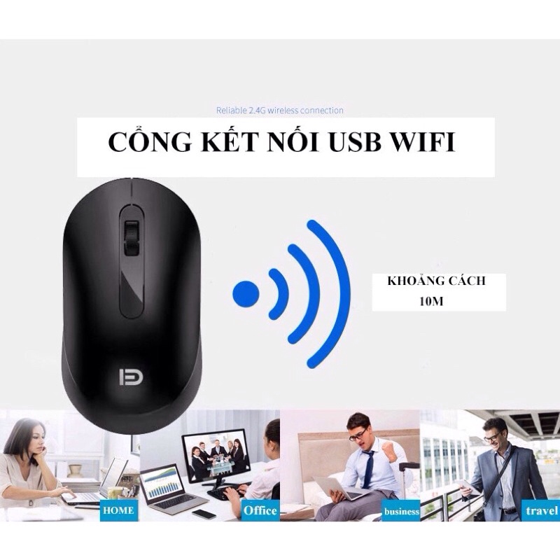 Chuột không dây giá rẻ FD E703i Sử dụng bộ thu USB 2.4G, 1600DPI cho pc, laptop, macbook...chuột quang, mouse ko dây.