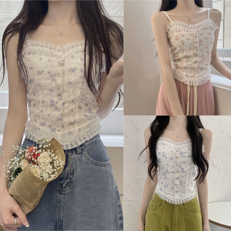 Áo Croptop Không Tay Phối Ren Thời Trang Dành Cho Nữ
