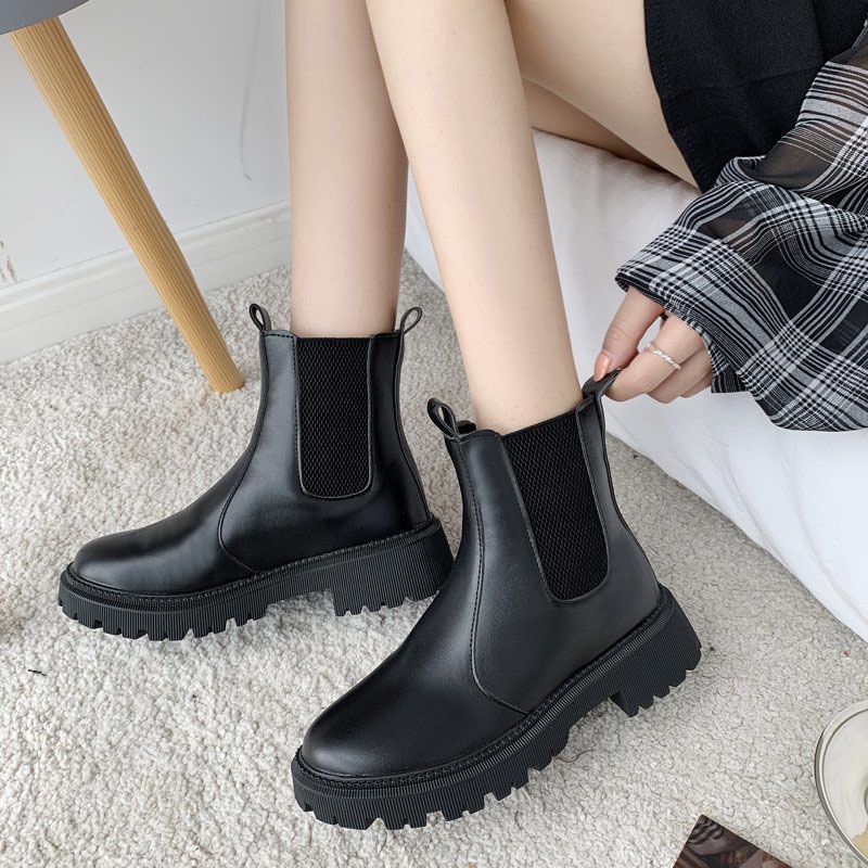 Giày bốt da IELGY cao gót phong cách Hàn Quốc năng động cá tính dành cho nữ