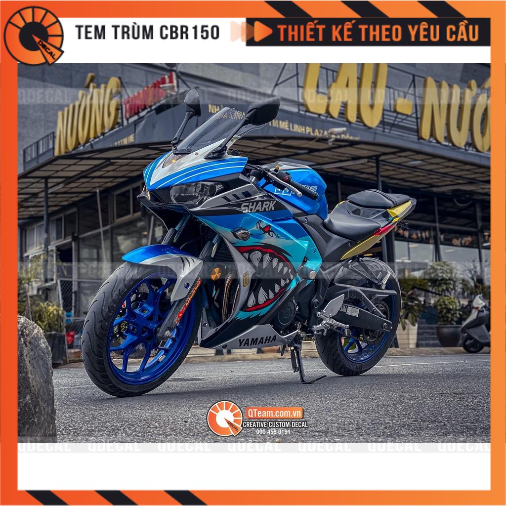 Tem trùm R3 Baby Shark đen đỏ xanh decal 3 lớp thiết kế theo yêu cầu
