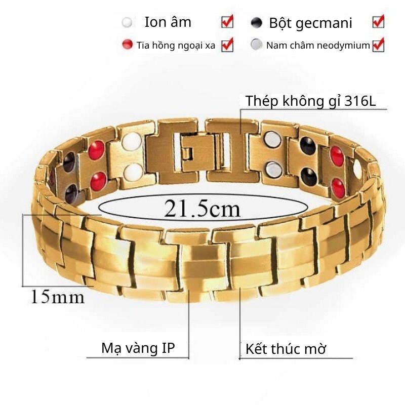 Vòng điều hòa huyết áp Nhật Bản 5 itrong 1, vòng đeo tay có 42 viên đá Ebuty làm từ thép không gỉ an toàn sức khỏe