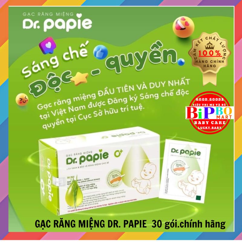 Gạc răng miệng Dr. Papie O+ Làm sạch và bảo vệ rặng miệng cho bé 30 gói