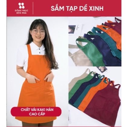 Tạp dề dài bartender màu cam có 2 túi trước dành cho Nam Nữ làm đồng phục tạp dề chất liệu kaki cao cấp (TD-D)