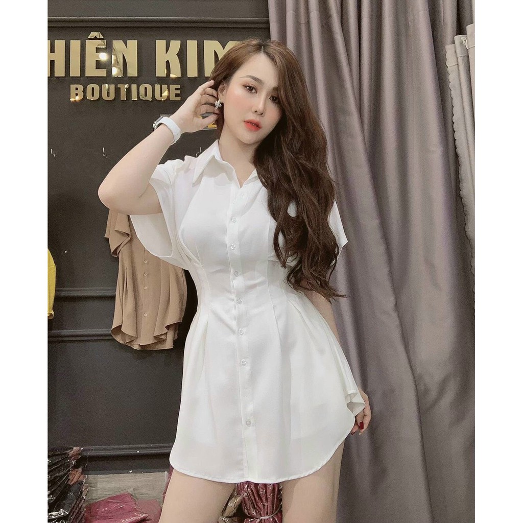 [Mẫu Hot] Sét Cổ Sơ Mi Xếp Ly Eo Cài Nút (Kèm Quần Trong) Thời Trang Nữ Sam Closet Free Size 40-55kg