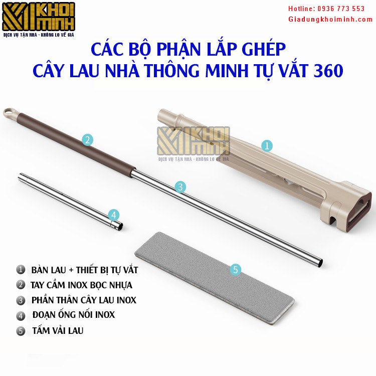 Chổi lau nhà tự vắt thông minh Spin Mod + Tặng bông lau