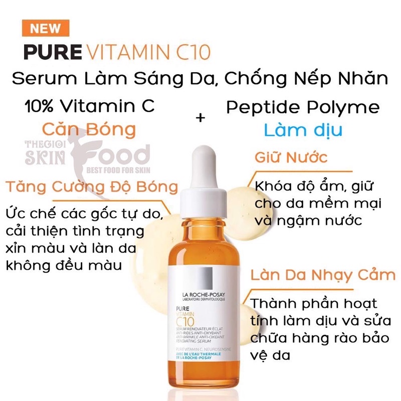 Laroche-Posay Pure VitaminC10. La roche-Posay Pure Vitamin C10 Chai 30ml Hàng Pháp.