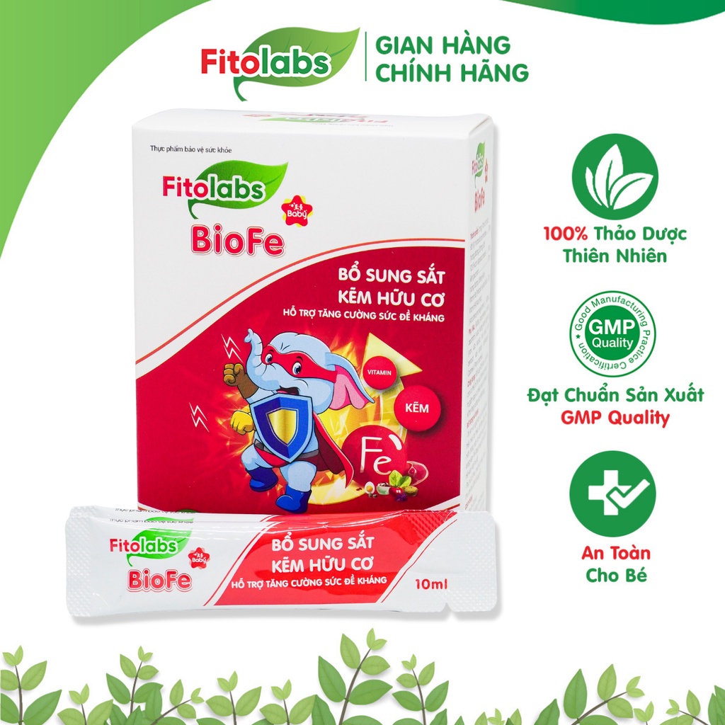 Thực Phẩm Bổ Sung Sắt Và Kẽm Hữu Cơ Cho Bé Fitolabs BioFe Tăng Cường Đề Kháng, Giảm Thiếu Máu, An Toàn Hộp 20 Gói FITO9