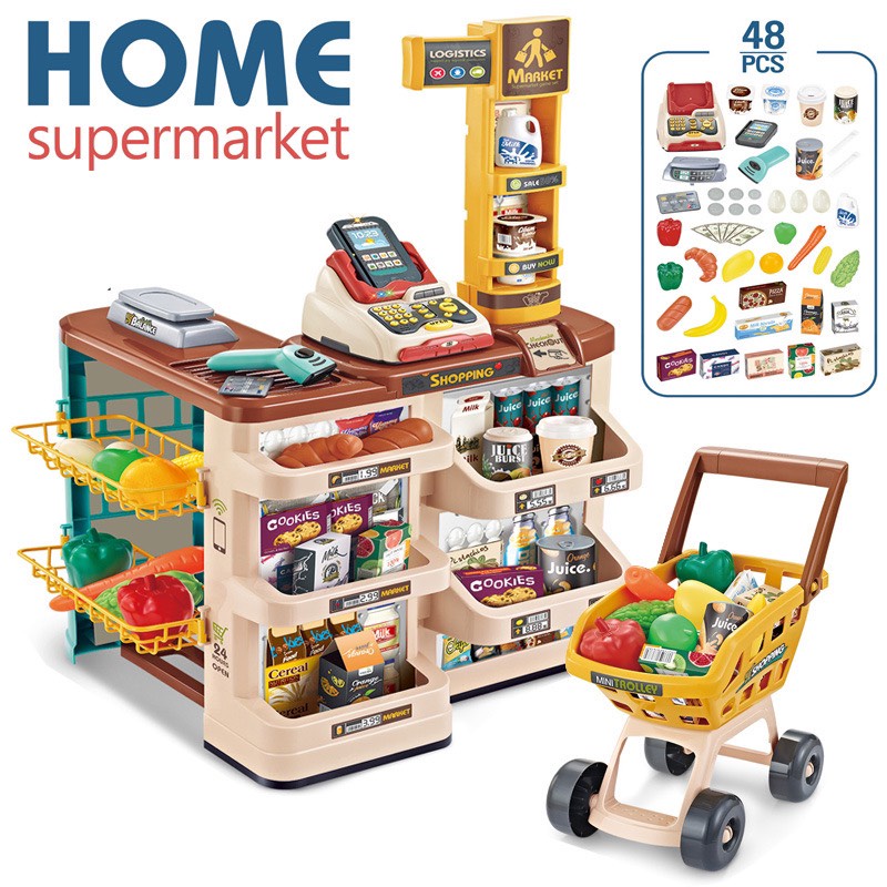 Đồ chơi siêu thị HOME SUPERMARKET loại cao cấp kích thước lớn 48 chi tiết cho trẻ em sáng tạo nhập vai