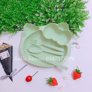 Khay lúa mạch kitty kèm thìa dĩa đũa
