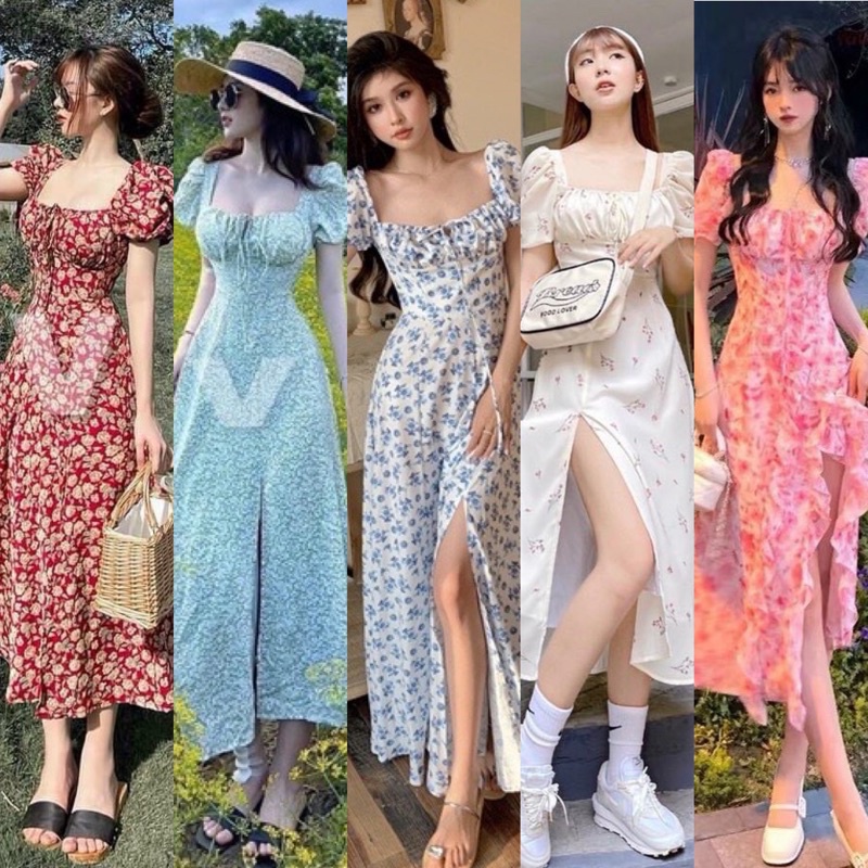 ĐẦM MAXI HOA CỔ U XẺ TÀ