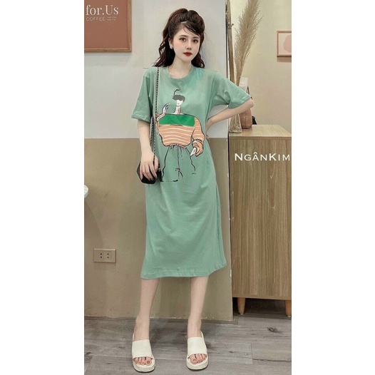 (Free ship) Mẫu HOT Đầm Cotton Dáng Suông Có In Hình Siêu Dễ Thương Mặc Nhà Đi Chơi Thoải Mái Siêu Đẹp UP HHP Fashion