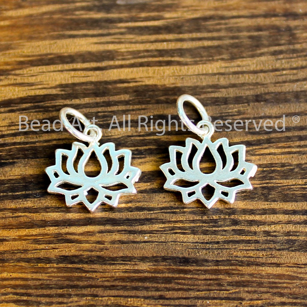 Charm Treo Hình Hoa Sen Bạc 925, Hoa Sen Hai Mặt, Charm Làm Vòng Tay, Trang Sức, Trang Sức Phong Thuỷ, Yoga S33