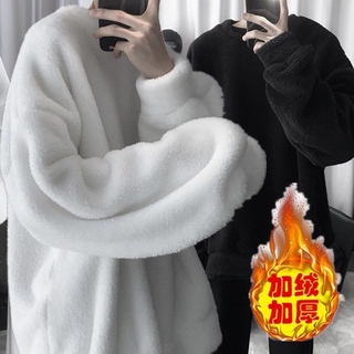 Áo sweater lông cừu dày dặn dáng rộng phong cách Hồng Kông cá tính cho nam