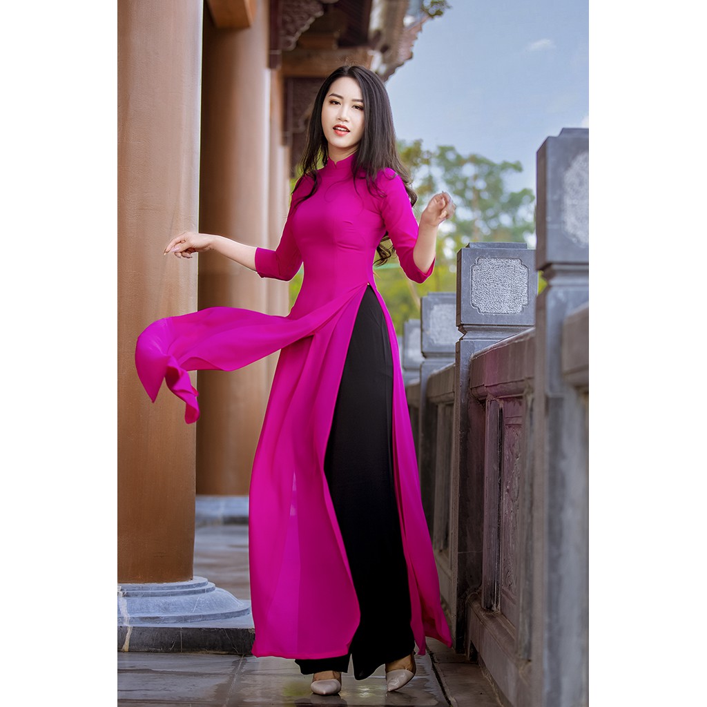 Bộ áo dài trơn 4 tà chất liệu chiffon cao cấp (màu hồng tím)