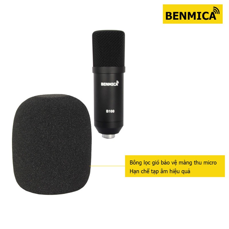 Micro thu âm Benmica B100 cổng USB cho máy tính, điện thoại - Hàng chính hãng