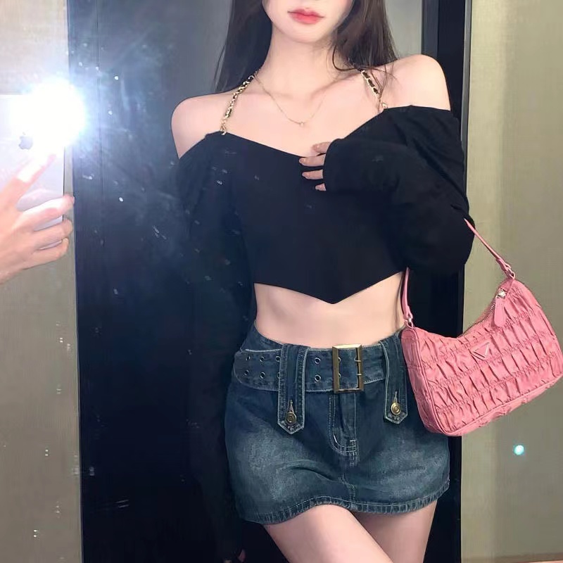 Set Áo Thun Hở Lưng + Chân Váy Ôm Mini Phong Cách Hàn Quốc Quyến Rũ Dành Cho Nữ