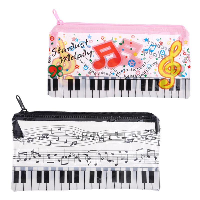 Túi đựng bút bằng nhựa trong suốt thiết kế hình phím đàn piano nốt nhạc cho trường học văn phòng làm quà tặng học sinh