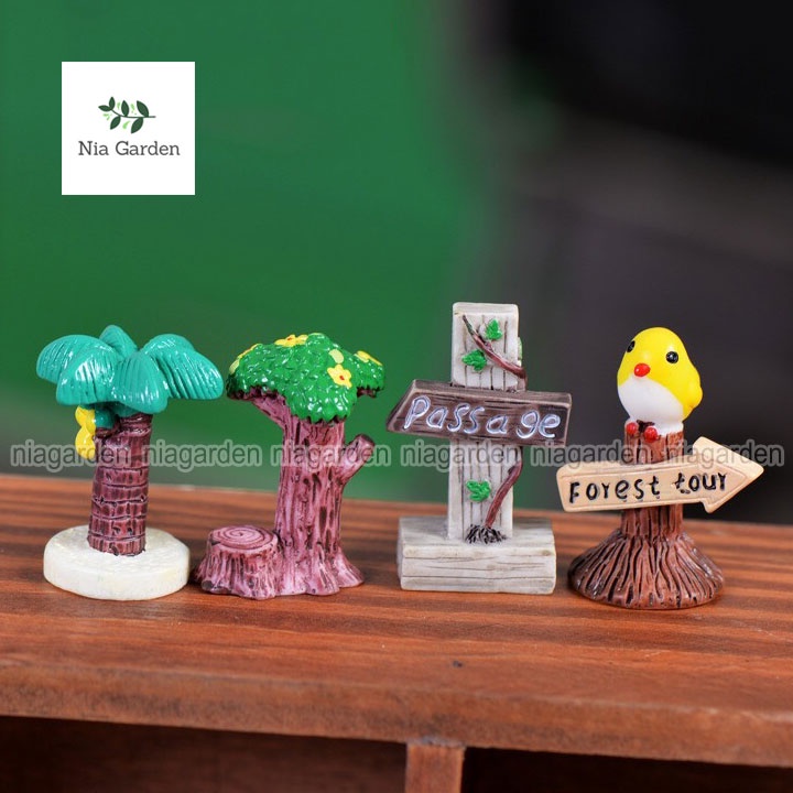 Tiểu cảnh trang trí sen đá chậu cây vườn terrarium bể cá bàn học mô hình bảng hiệu vườn cây mini Nia Garden N5