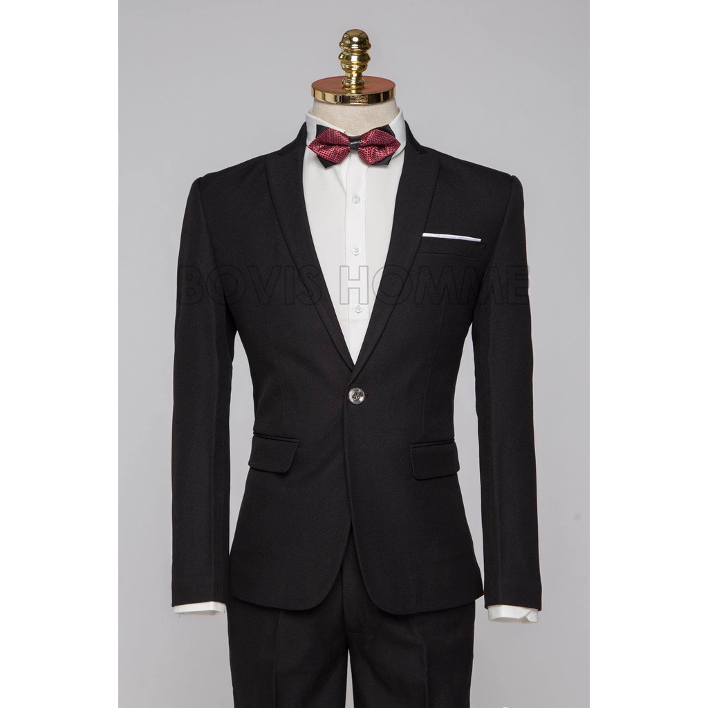 Vest bộ nam Bovis Homme, màu Đen, form Slim, chất liệu cotton dày dặn, co dãn nhẹ, đứng phom.