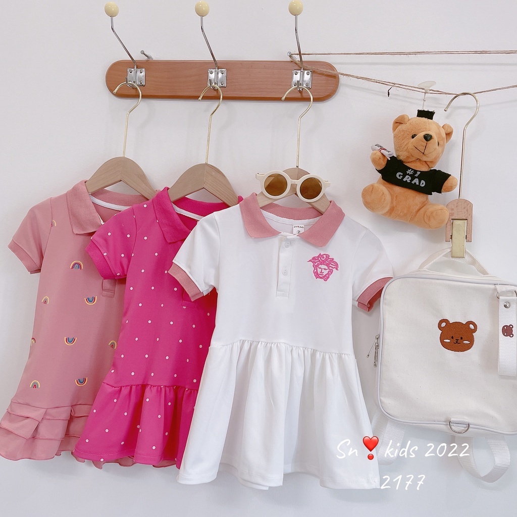 Váy Cotton Lacoste Cổ Bẻ 3 Màu Xinh Cho Bé Gái