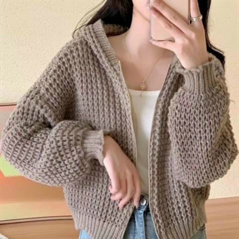 Áo Khoác Len Móc Có Mũ Dây Kéo Bo Gấu Tay Dài | Smide Clothing