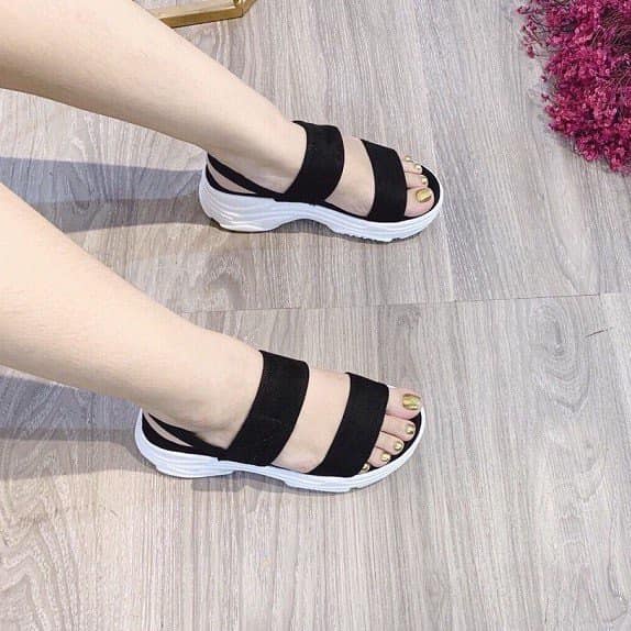 Giày dép nữ sandal đế xuồng Thái Lan quai ngang nhung đế cao hack chiều cao siêu bền