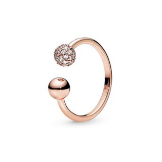 Silver Rose Gold Bead Open Ring