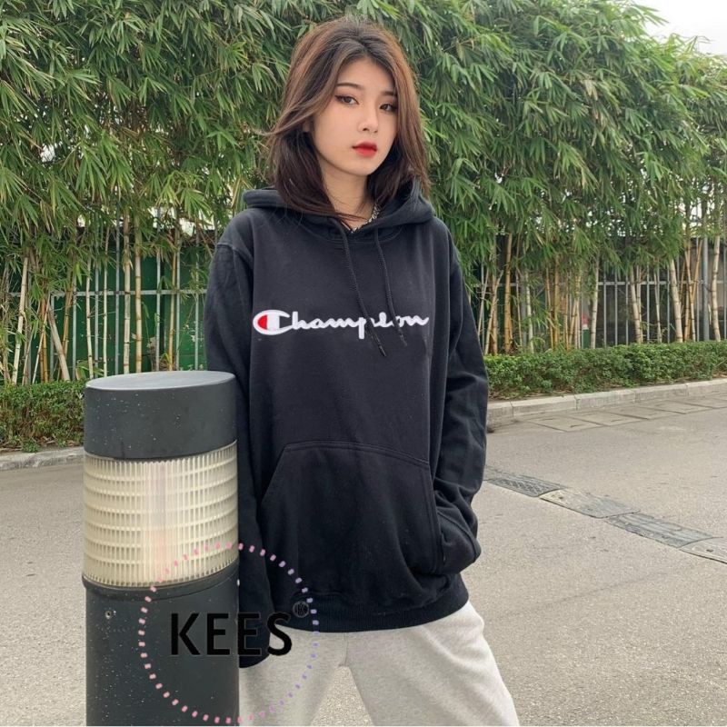Áo Hoodie Champion Thêu Full Logo Vải Nỉ Bông Cotton - Hàng Cao Cấp