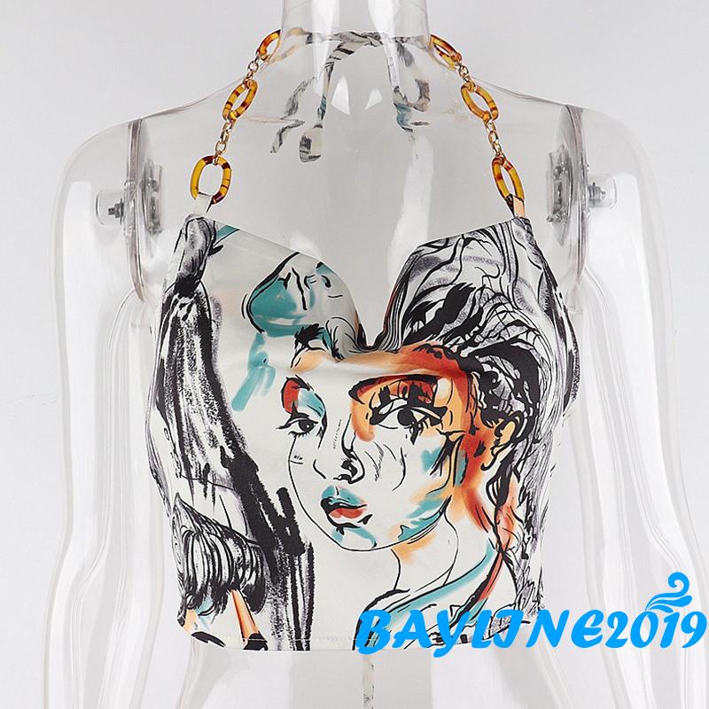 Áo Croptop Cổ Yếm Cột Dây In Họa Tiết Nhân Vật Thời Trang Mùa Hè Cho Nữ