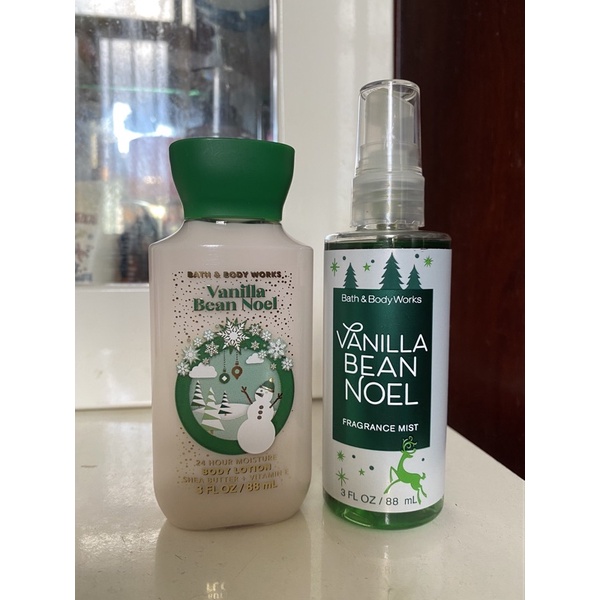 BILL US - Bộ sản phẩm Set 2 chai Vanilla bean noel minisize của Bath and body works xịt thơm + dưỡng thể