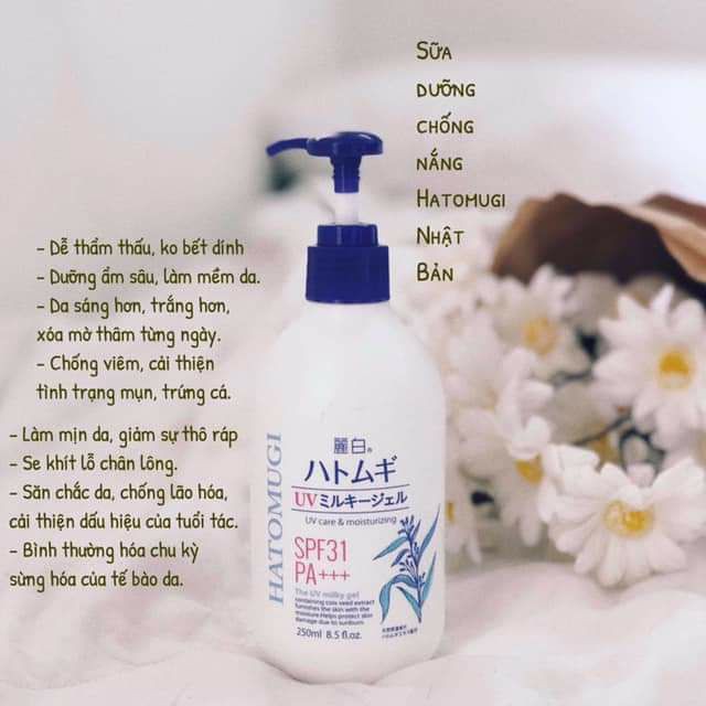 Sữa Dưỡng Thể Chống Nắng Reihaku Hatomugi SPF31+ PA+++ SPF50+ PA++++ UV Care Tone Up  Moisturizing Milky Gel 250ml.