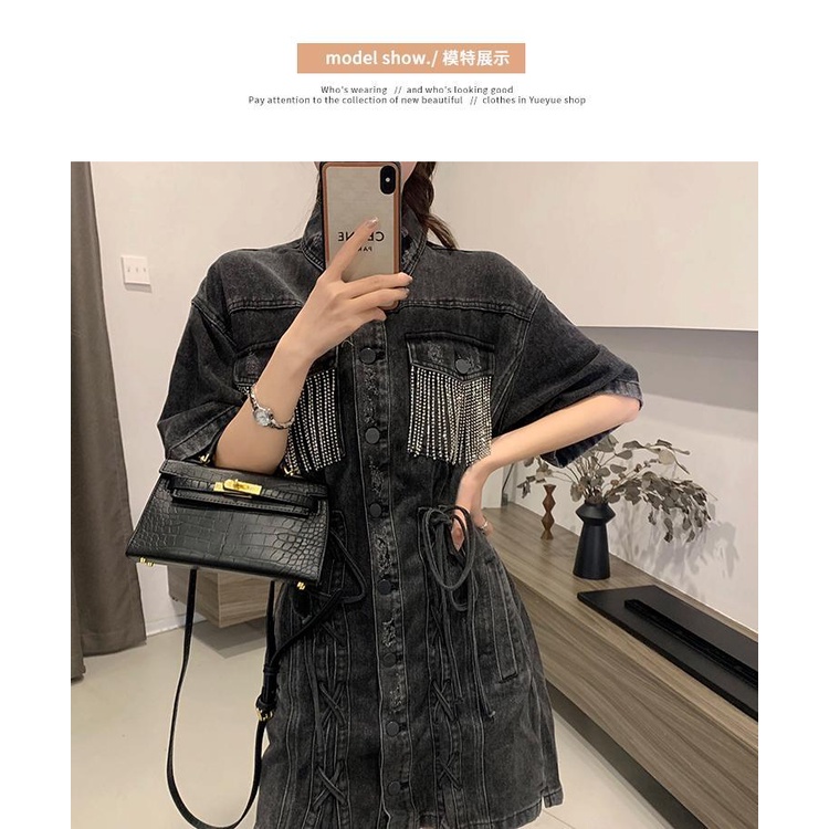 French style black denim skirt tasted waist a word polo dress summer 2022 new style
