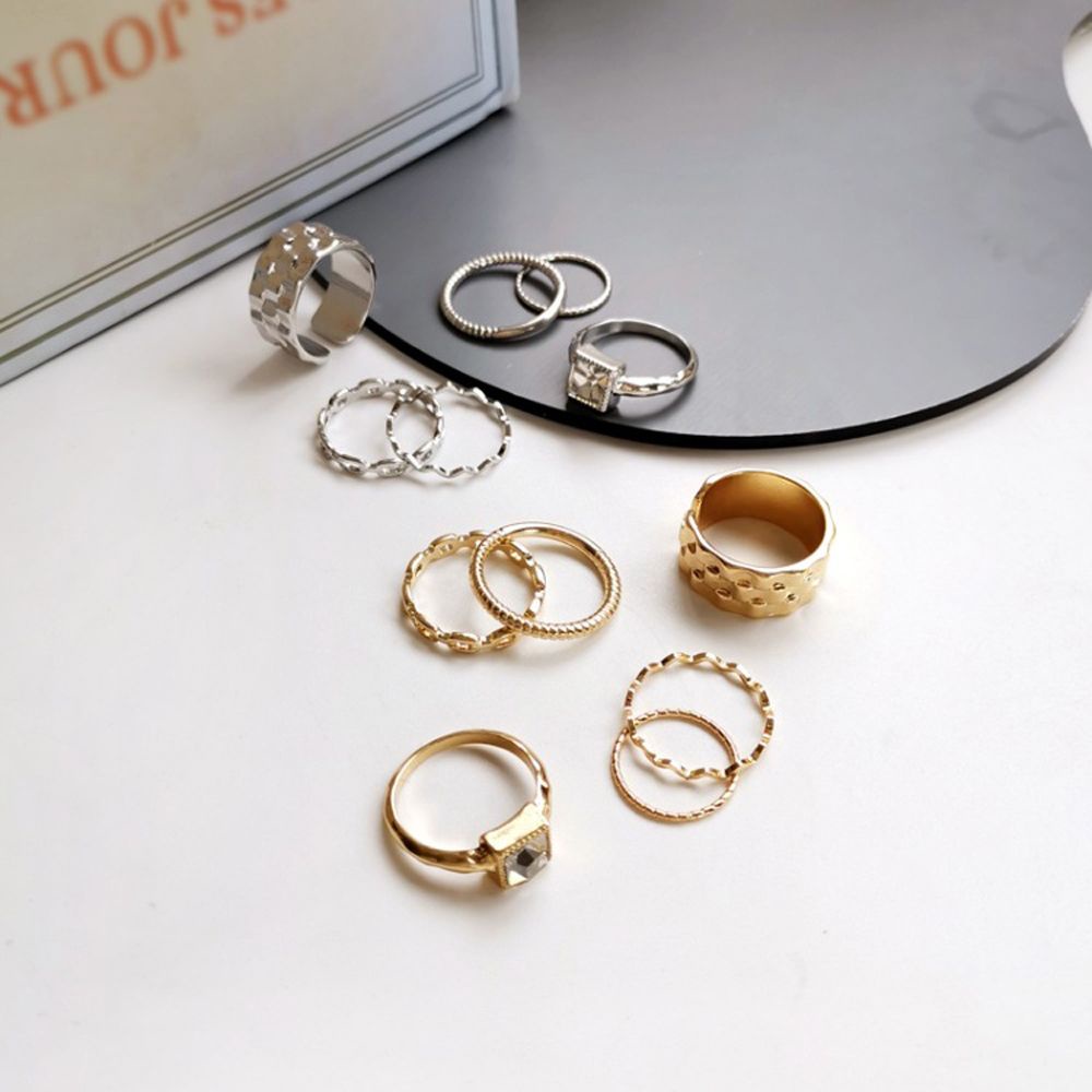 Bộ 6 nhẫn hình tròn lượn sóng phong cách cổ điển thời trang cho nữ