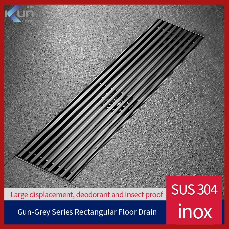Tấm lưới đậy cổng thoát nước sàn XINKUNLON bắt rác hình chữ nhật bằng thép không gỉ SUS304 màu xám chống mùi loại lớn