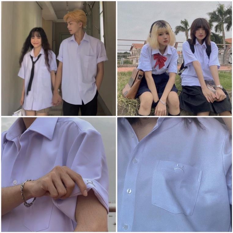 [RẺ VÔ ĐỊCH] Áo Sơ Mi trắng thêu mặt buồn túi ngực Form Rộng-  Áo Sơ Mi Siêu Đẹp  Freesize