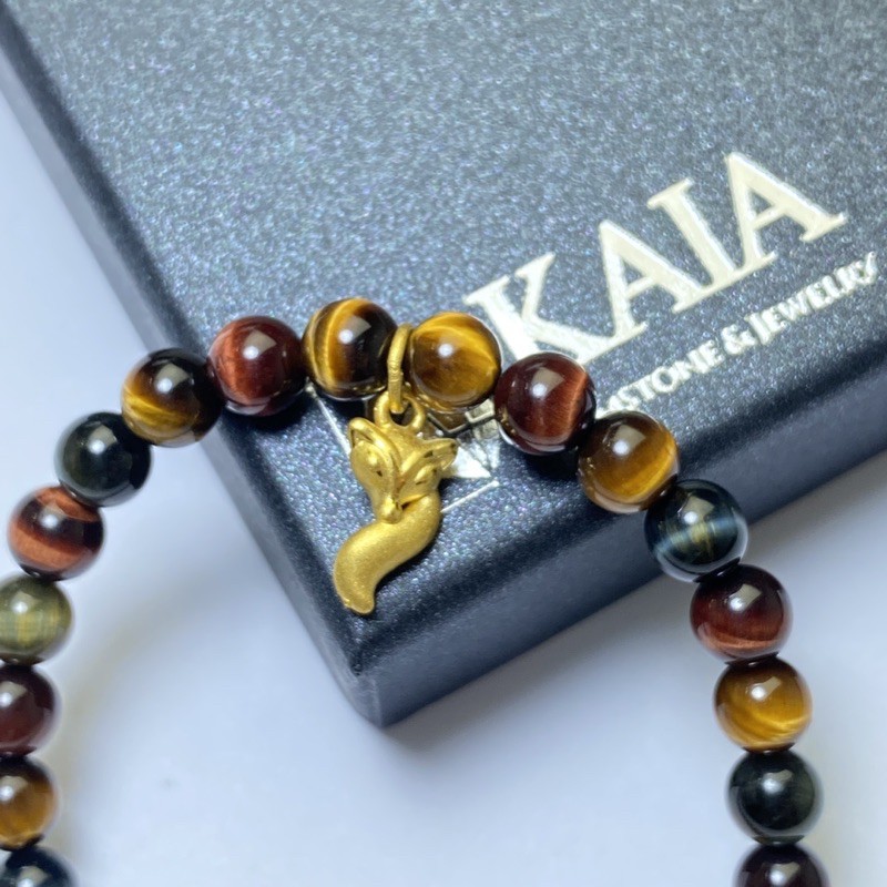 Vòng tay phong thủy mắt hổ 3 màu mix charm hồ li 24k - KAIA
