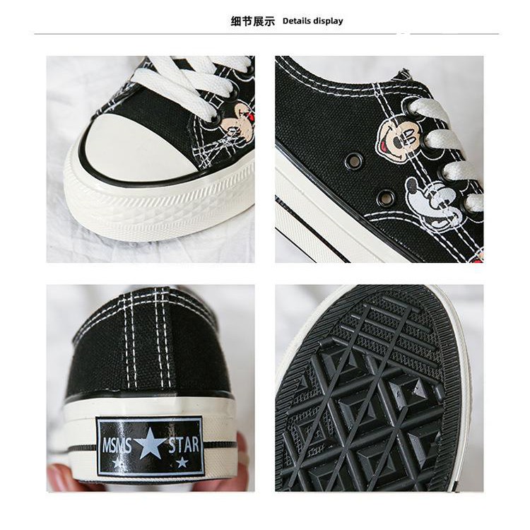 Giày Canvas Size Lớn 35-44 Họa Tiết Chuột Mickey Xinh Xắn Dành Cho Nữ