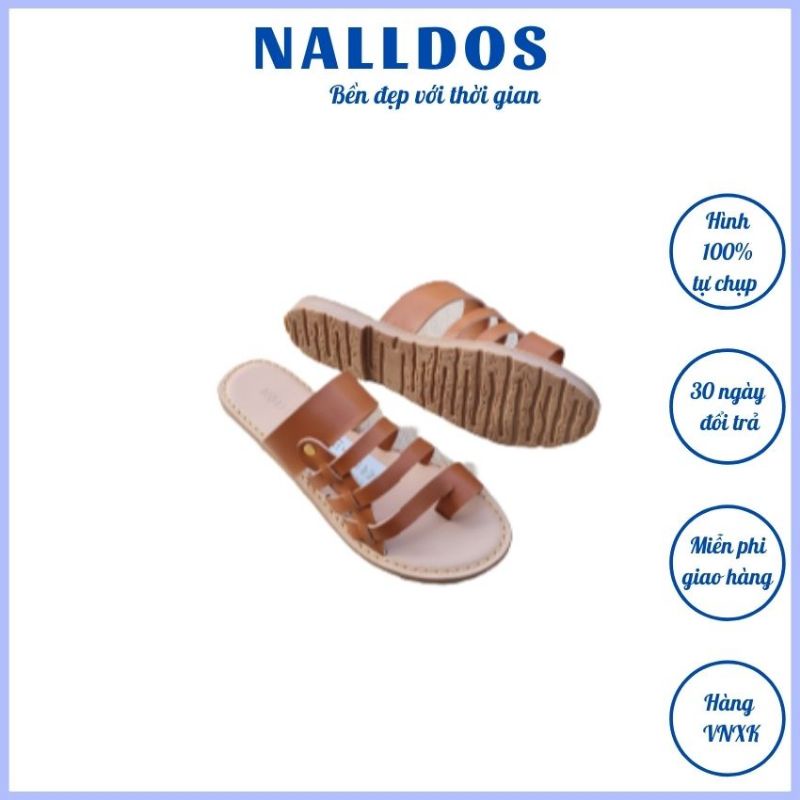 Dép xỏ ngón nữ dây mảnh NALLDOS quai da Microfiber, đế thấp TPR nhẹ chống trượt 4 màu (Đen, Bò, Trắng, Kem)