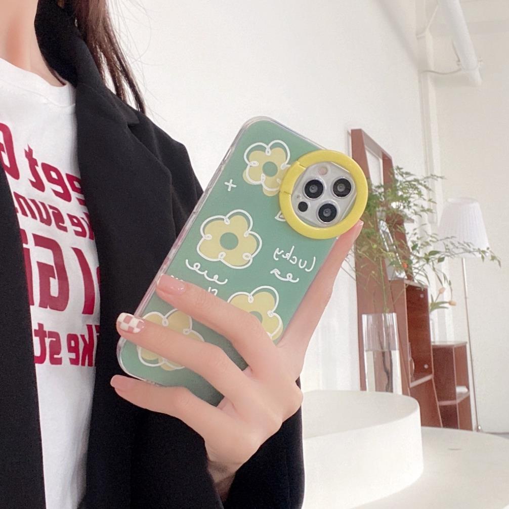 Ốp lưng iphone cạnh vuông trong kèm iring camera hoa lucky 7plus/8/8plus/x/xs/11/12/pro/max/plus/promax DT10