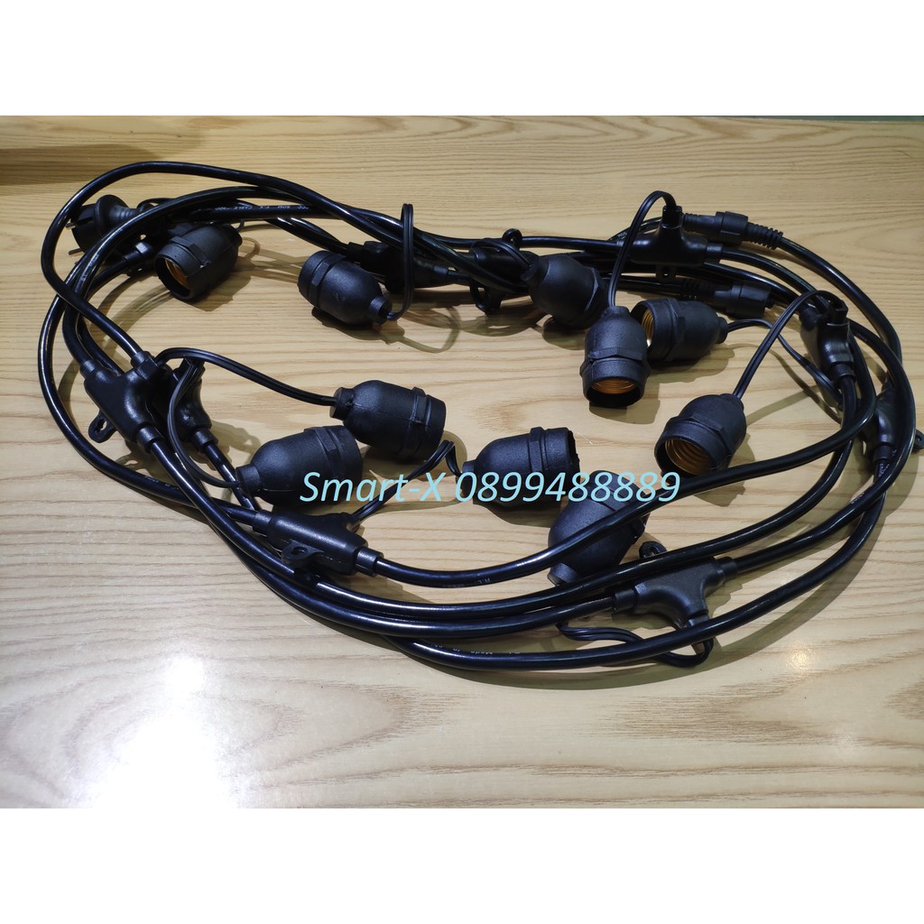Đèn dây lắp bóng đèn màu trang trí ngoài trời 5M 10 đui , 10m 20 đui chống nước