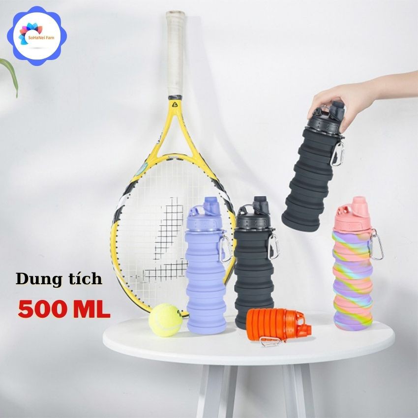 Bình Nước Chai Nước Silicone 500ML Có Thể Gấp Gọn Tiện Dụng -SOHANEI FAM -Thích Hợp Đi Bộ Thể Thao Ngoài Trời, Dã Ngoại