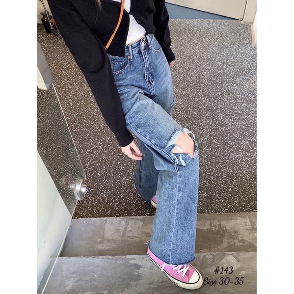 Quần Baggy Jean Nữ Bigsize Lưng Cao Ống Suông Rách Kiểu Phong Cách Năng Động Cá Tính Ms143 MonJeanShop