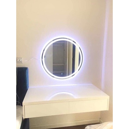 Gương tròn có đế cảm ứng trên mặt gương đèn led đổi 3 màu mẫu cách viền gắn tường kích thước D60cm Mirror