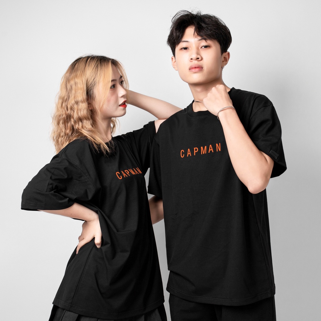 Áo thun cotton CAPMAN dáng rộng/ Đen (V426)