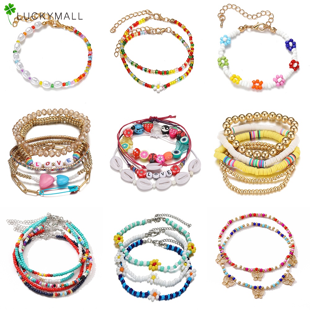 Bộ Vòng Tay Vỏ Sò Nhiều Màu Phong Cách Bohemian